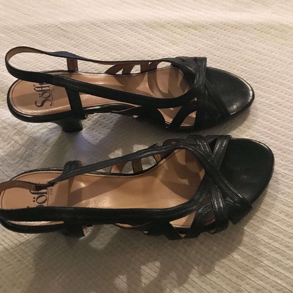 Sofft - black, strappy kitten-heal sandals.